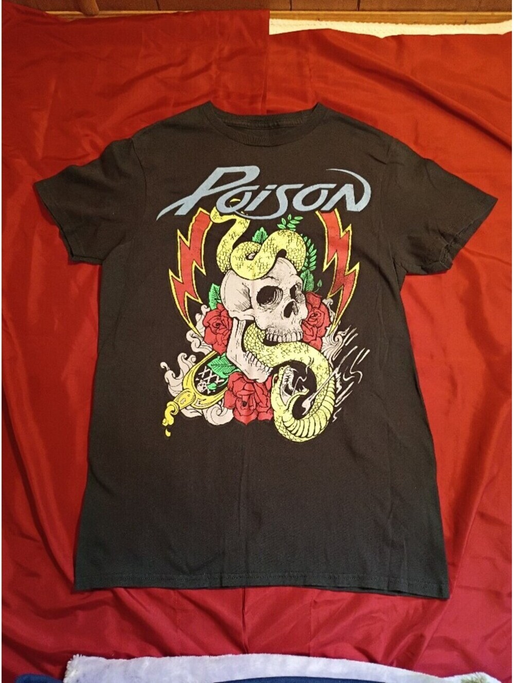 Poison Band Graphic T-Shirt Black Skull and Snake Design